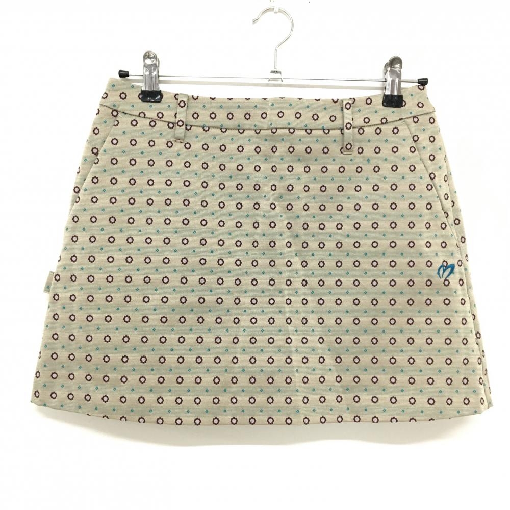 【超美品】マスターバニー スカート ブラウン系×グリーン 総柄 内側インナーパンツ レディース 2(L) ゴルフウェア MASTER BUNNY EDITION