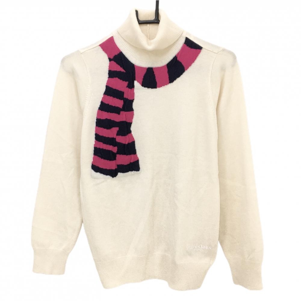 【超美品】マリクレールスポール タートルネックセーター ベージュ マフラー ウール混 ニット レディース L ゴルフウェア marie claire