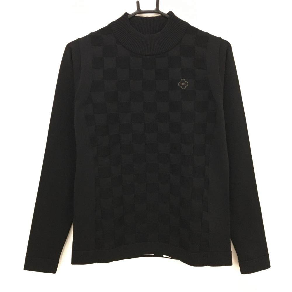 【超美品】マリクレール ハイネックセーター 黒 身頃格子編み レディース L ゴルフウェア marie claire