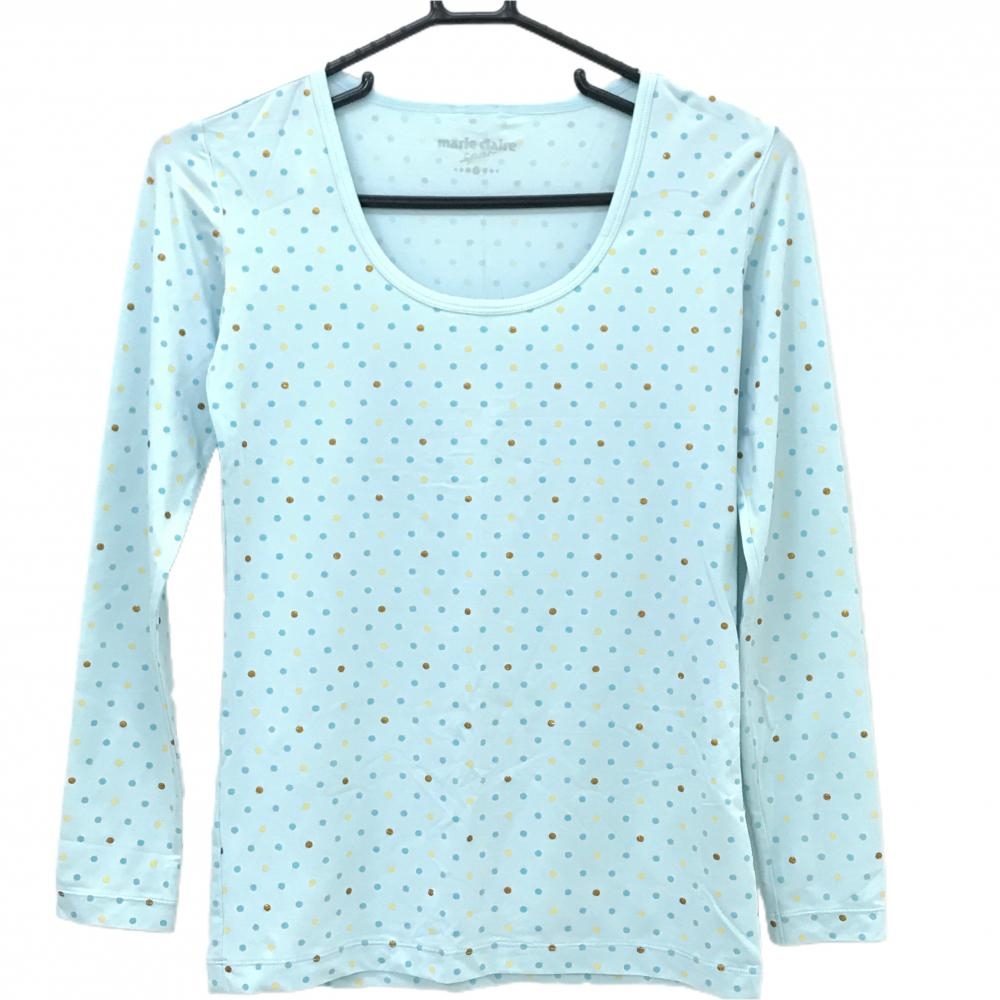 【超美品】マリクレールスポール インナーシャツ ライトブルー×イエロー ドット  レディース M ゴルフウェア marie claire