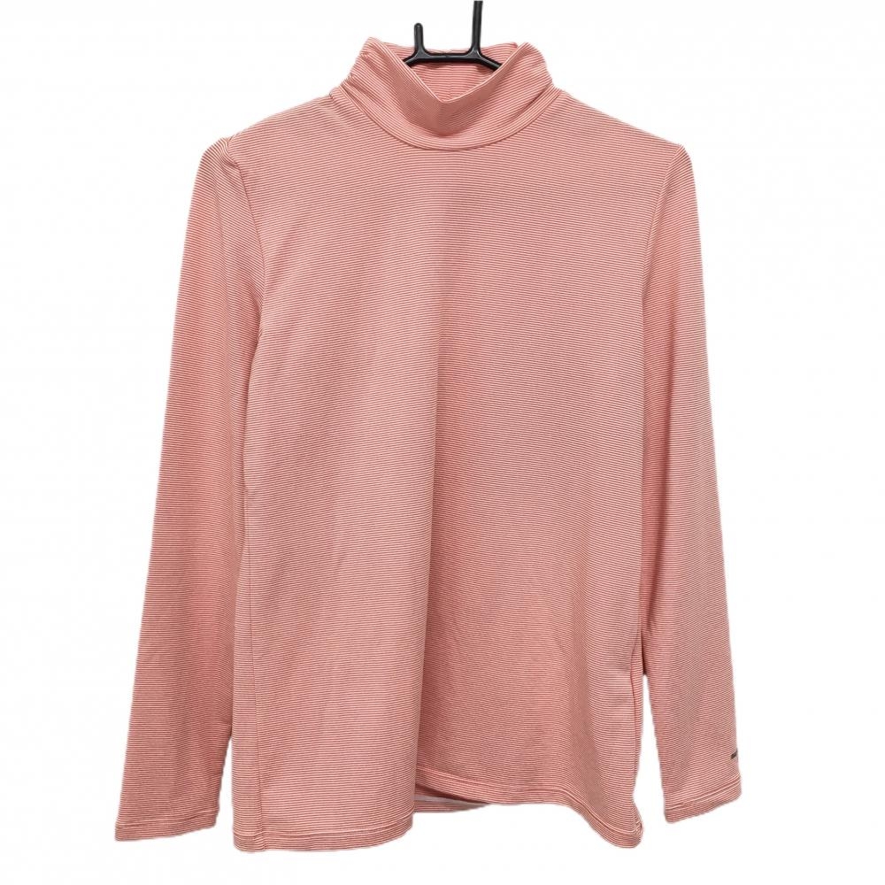 【超美品】マリクレールスポール 長袖ハイネックシャツ オレンジ×白 細目ボーダー レディース LL ゴルフウェア marie claire