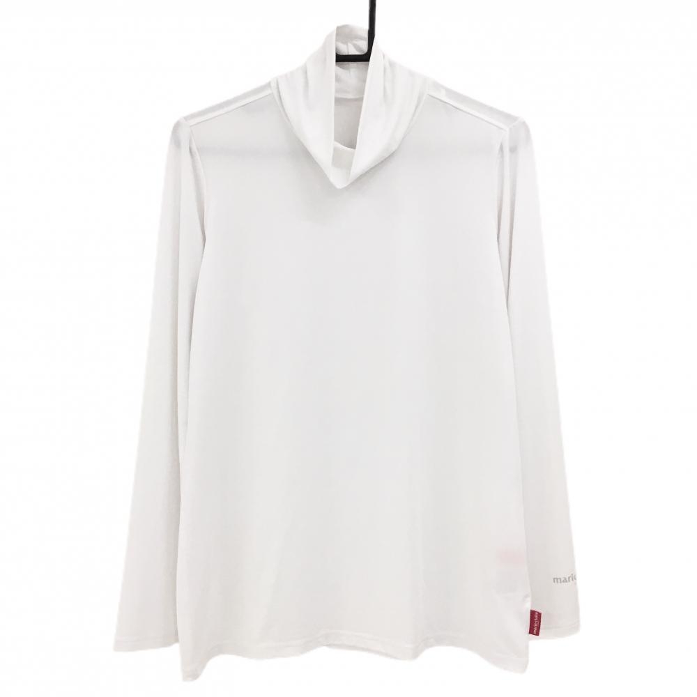 【超美品】マリクレールスポール 長袖タートルネックシャツ 白 袖口ロゴプリント インナーシャツ レディース LL ゴルフウェア marie claire