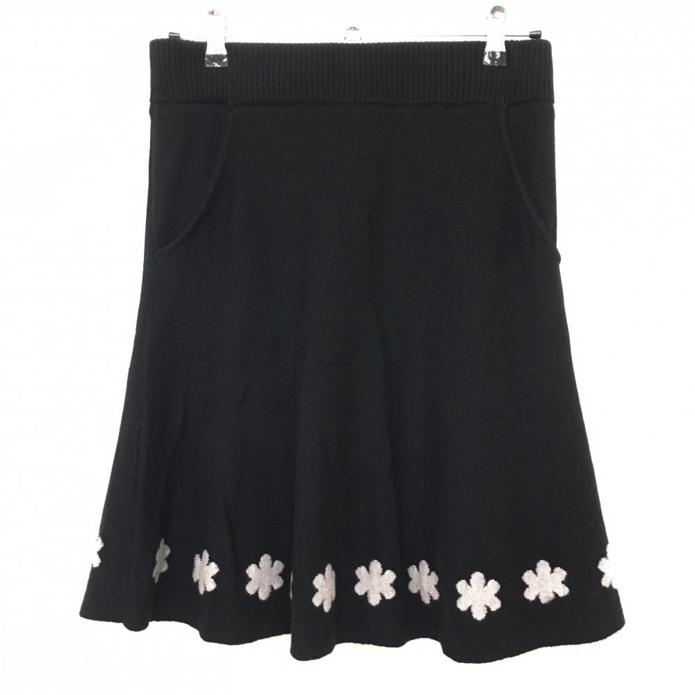 【美品】マリクレール ニットスカート 黒×グレー 裾花柄 レディース L ゴルフウェア marie claire