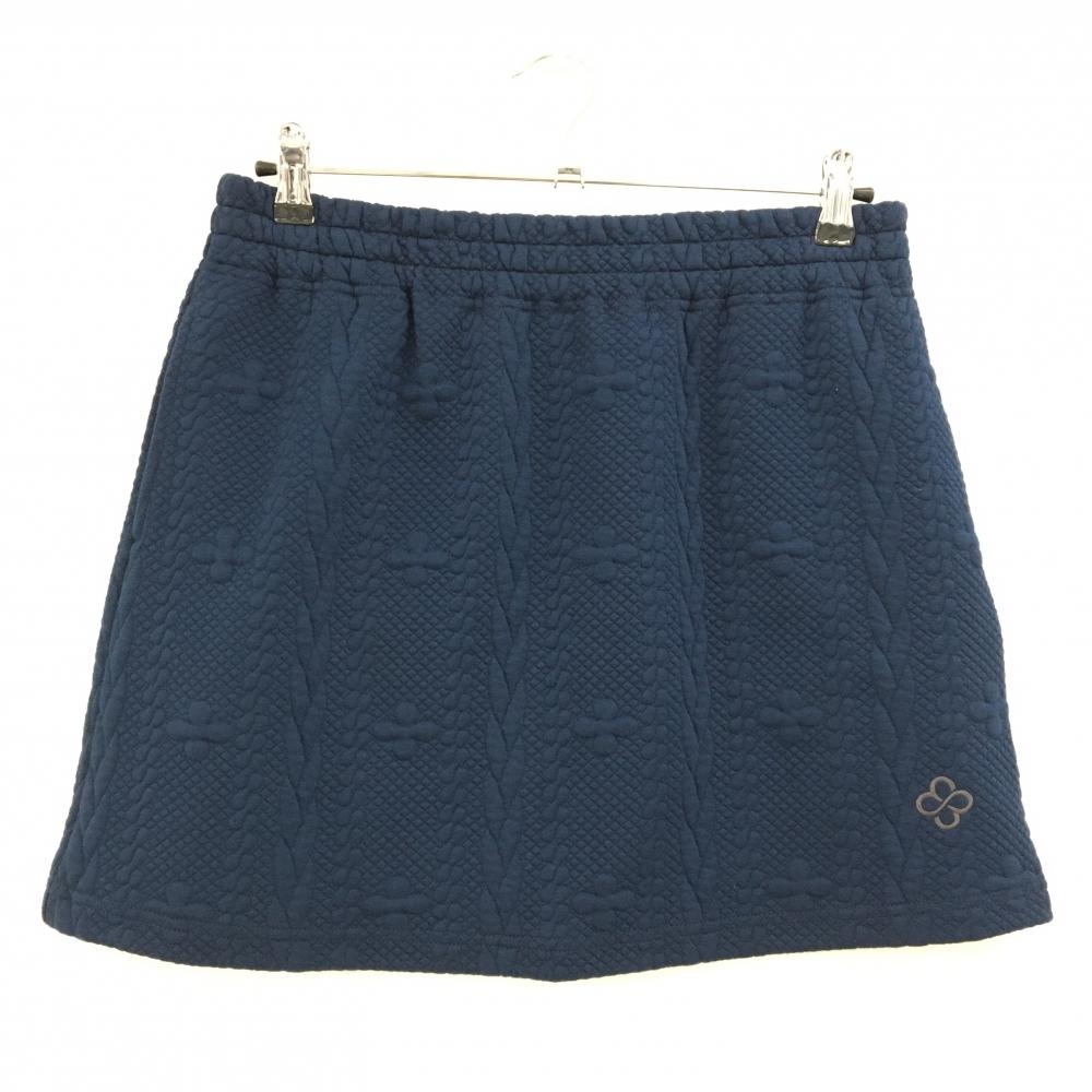 【美品】マリクレールスポール スカート ネイビー 凸凹生地 ウエストゴム 裾ロゴ レディース L ゴルフウェア marie claire