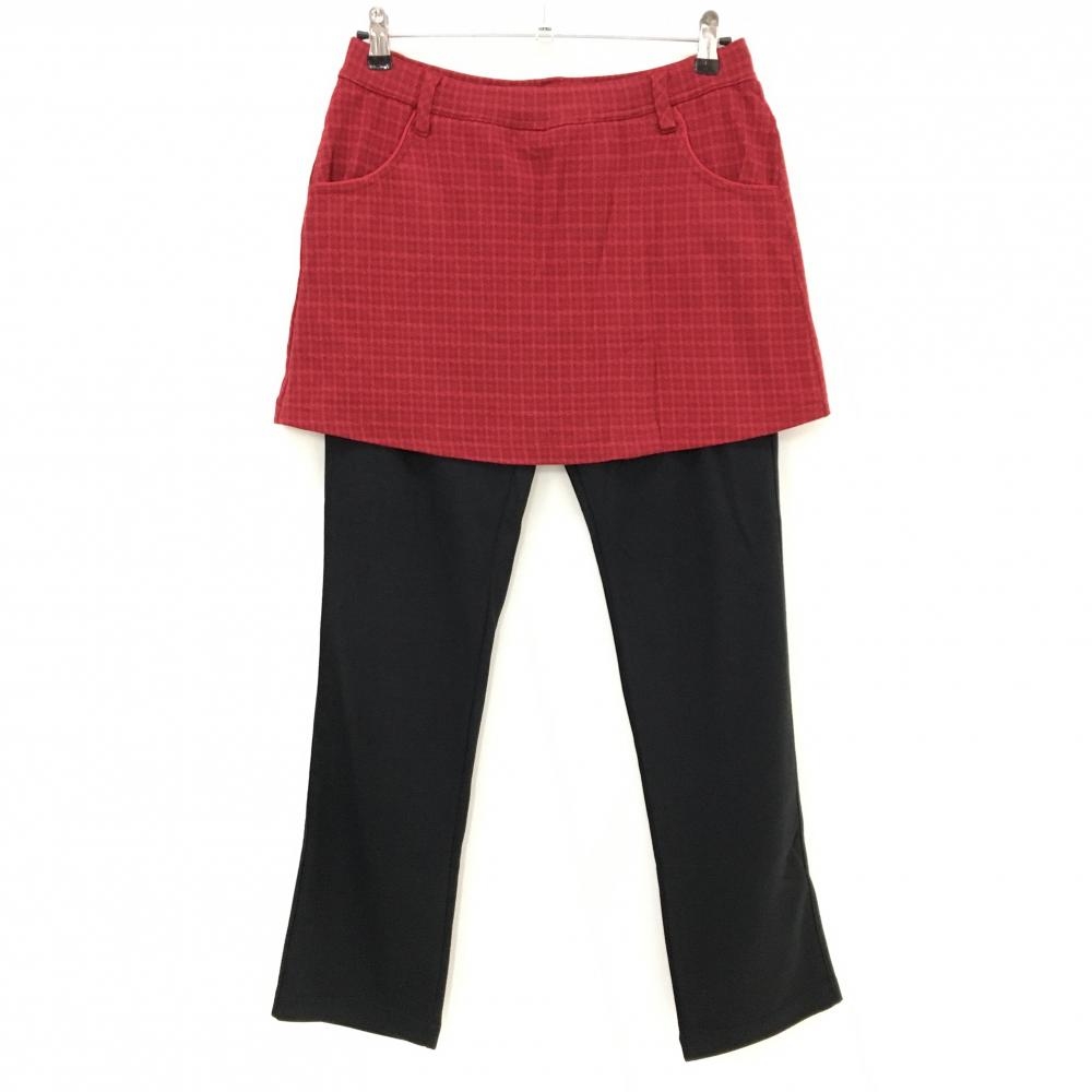 【新品】マリクレールスポール レギンス付スカート レッド×黒 スカートチェック  レディース LL ゴルフウェア marie claire