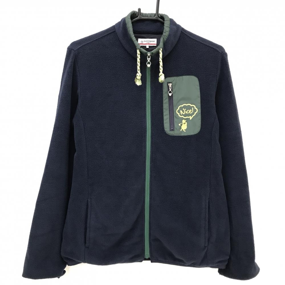 マンシングウェア フリースジャケット ネイビー×グリーン 胸ポケット 裏地あり レディース L ゴルフウェア Munsingwear