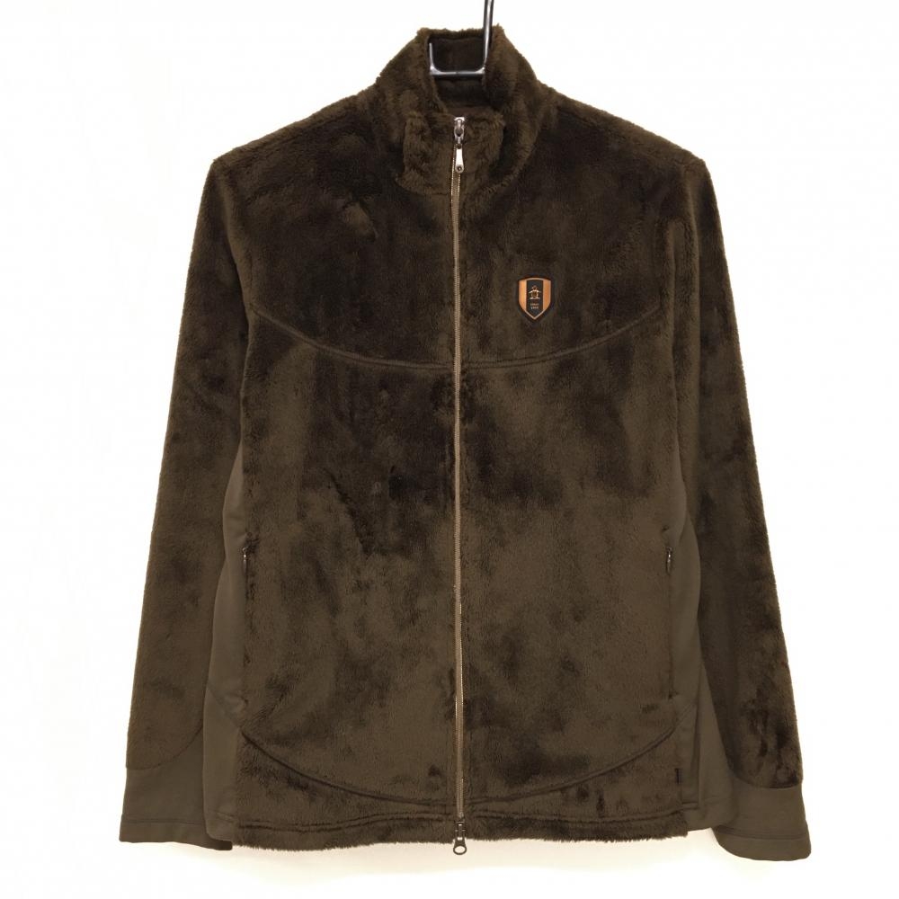 【美品】マンシングウェア 切替ボアジャケット ブラウン ダブルジップ 胸ロゴ  レディース L ゴルフウェア Munsingwear