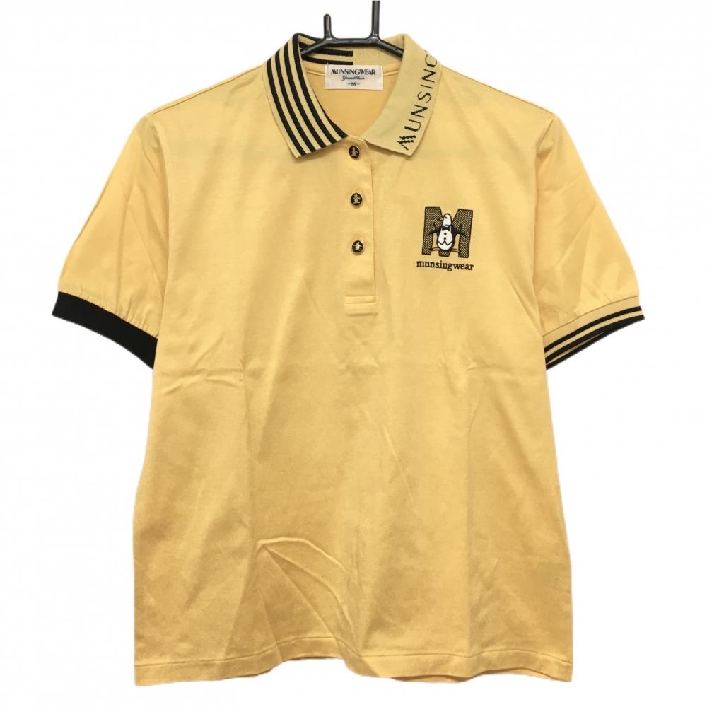 【美品】マンシングウェア 半袖ポロシャツ ライトオレンジ×黒 ロゴ刺しゅう 一部ボーダー レディース M ゴルフウェア Munsingwear 画像