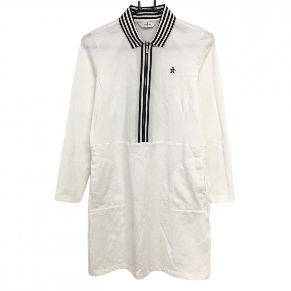 マンシングウェア ポロワンピース 白×ダークネイビー ハーフジップ