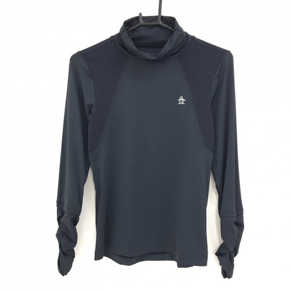 【美品】マンシングウェア ハイネックインナーシャツ 黒 胸ロゴ 袖口ギャザー  レディース L ゴルフウェア Munsingwear