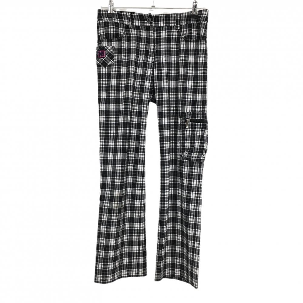 【超美品】マンシングウェア パンツ 黒×白 チェック 複数ポケット レディース 9 ゴルフウェア Munsingwear