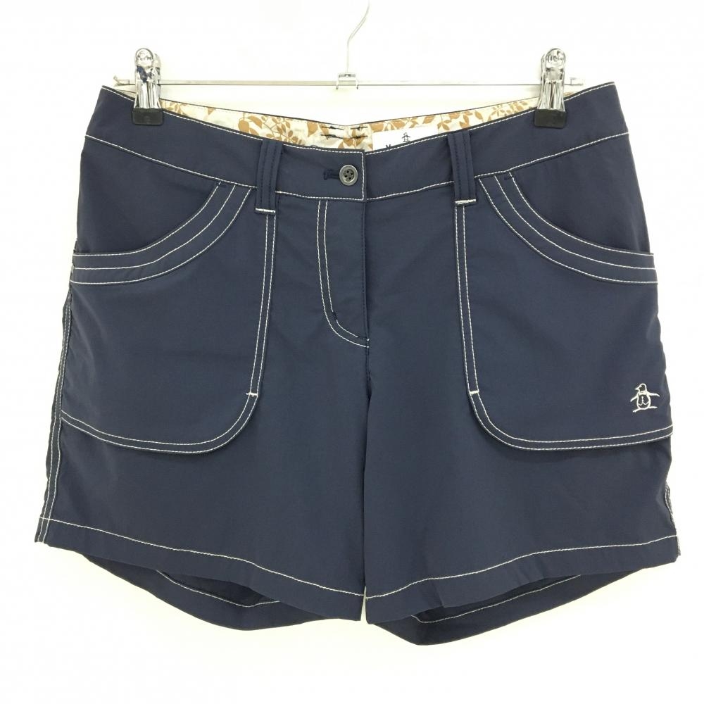 【超美品】マンシングウェア ショートパンツ ネイビー 白ステッチ ストレッチ  レディース 13(XL) ゴルフウェア Munsingwear