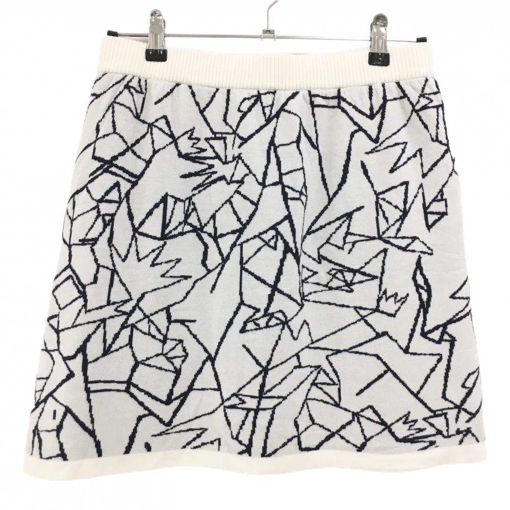 マンシングウェア ニットスカート 白×黒 総柄 裏地付  レディース L ゴルフウェア Munsingwear