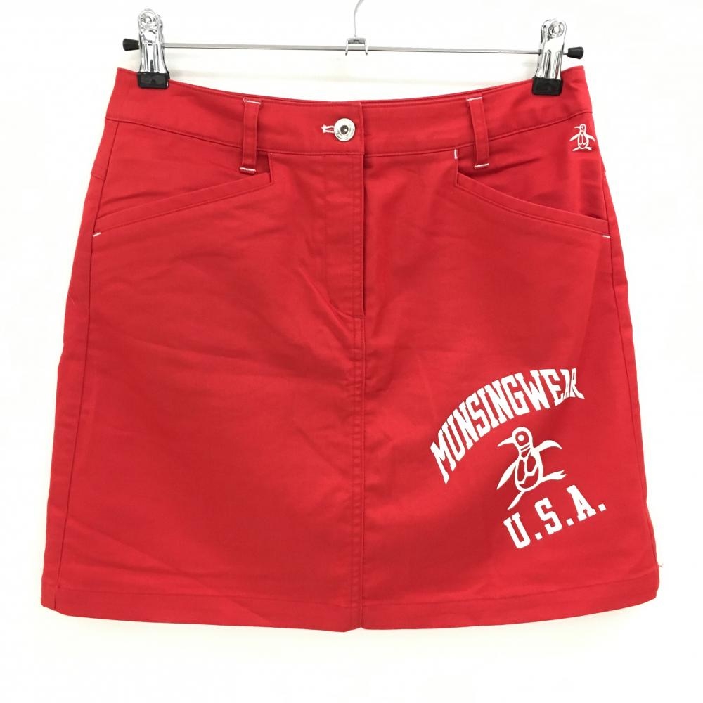 【超美品】マンシングウェア スカート レッド ロゴ白  レディース 9 ゴルフウェア Munsingwear