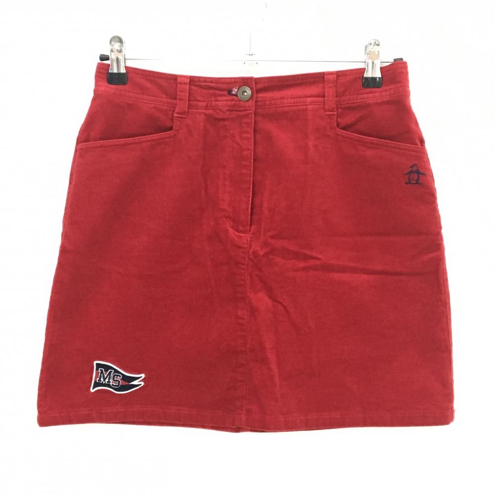 【超美品】マンシングウェア スカート レッド コーデュロイ ロゴ刺しゅう ストレッチ  レディース 9 ゴルフウェア Munsingwear