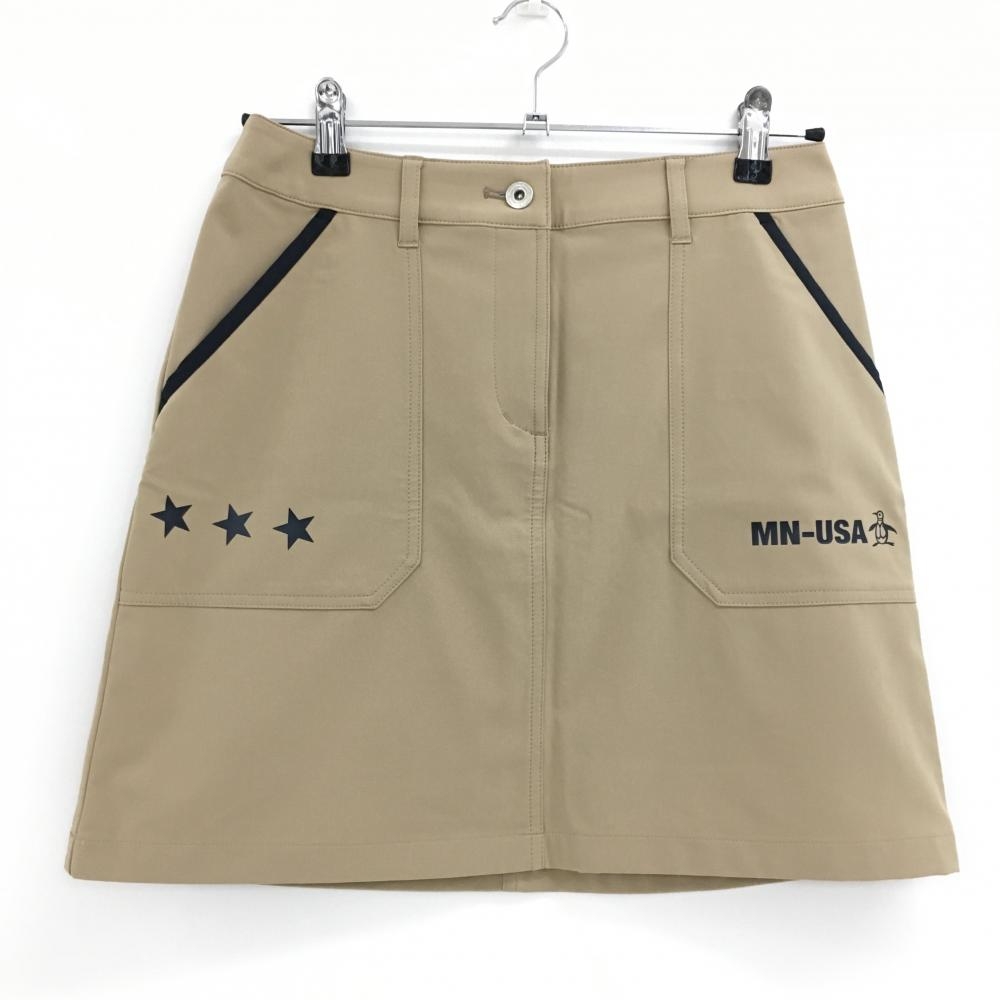 【超美品】マンシングウェア スカート ベージュ×黒 星 ペンギンプリント レディース 9 ゴルフウェア Munsingwear