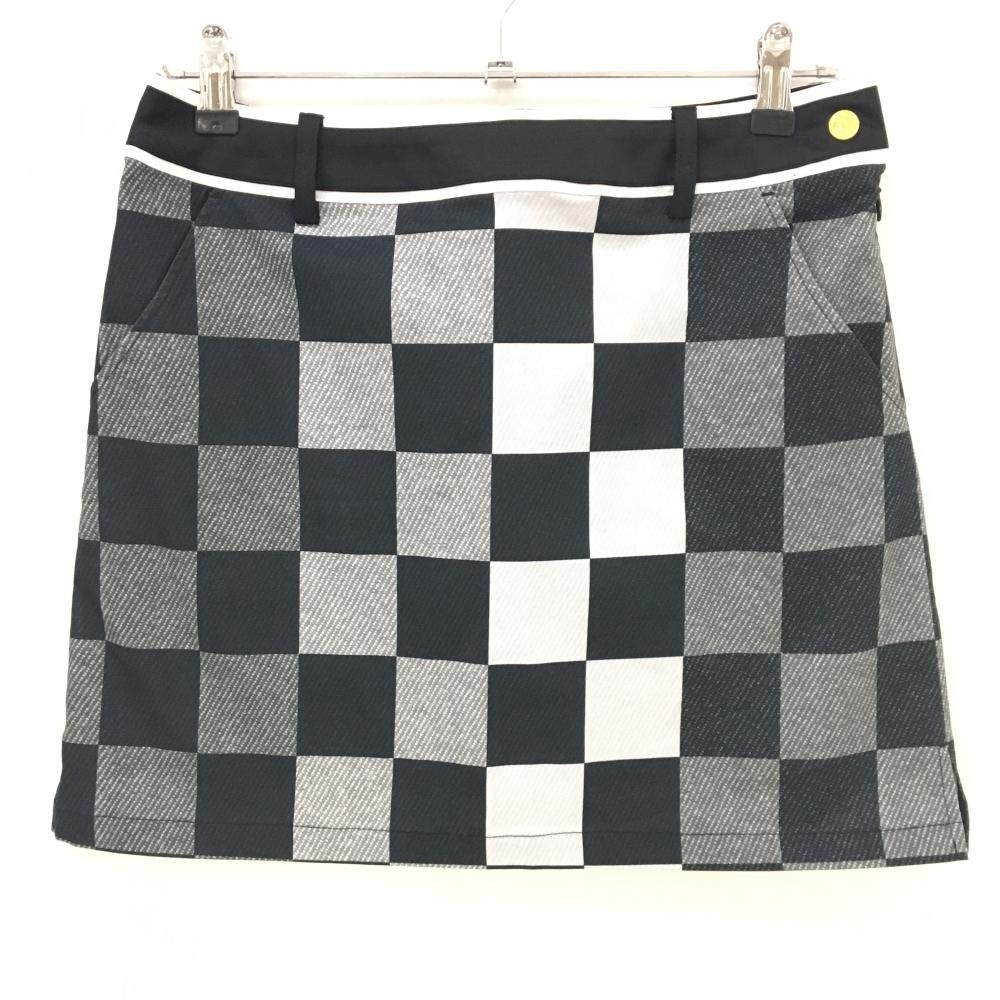 マンシングウェア スカート 黒×グレー 格子柄 ワッペン レディース 9