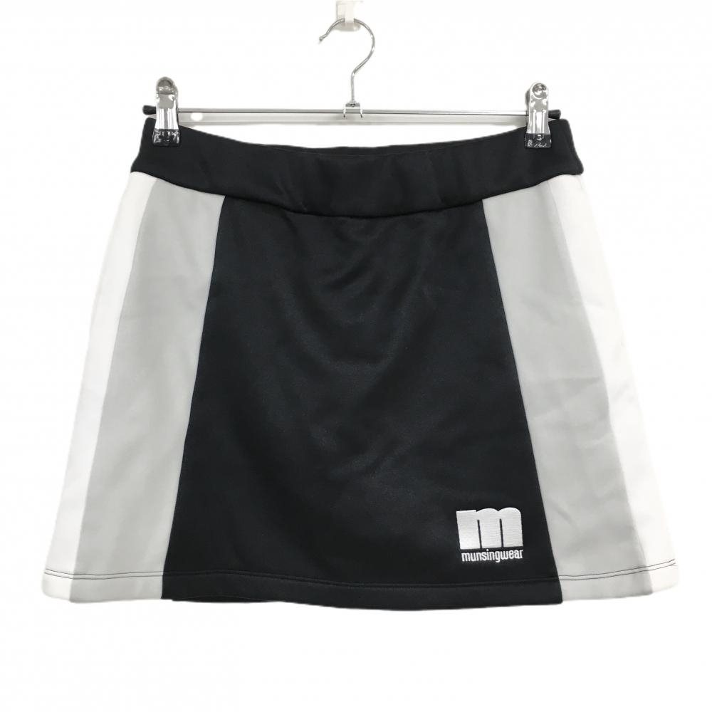【美品】マンシングウェア スカート 黒×ライトグレー サイドライン ロゴ刺しゅう レディース L ゴルフウェア Munsingwear