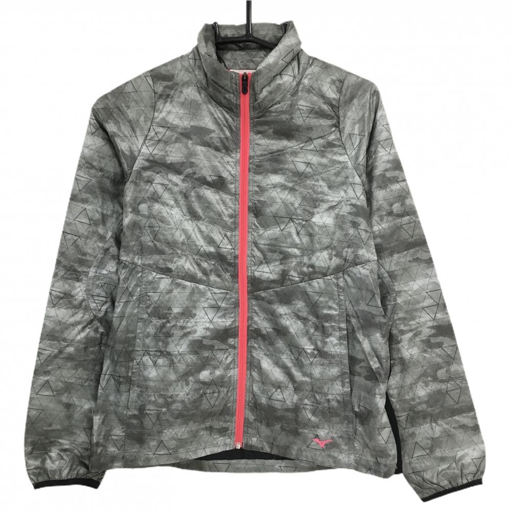 【美品】ミズノゴルフ ダウンジャケット グレー×ダークグレー カモフラ調 ブレスサーモ レディース M ゴルフウェア MIZUNO