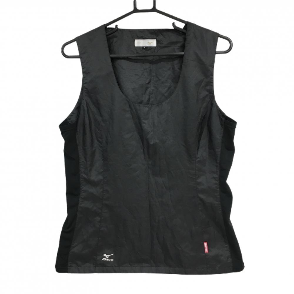 【美品】ミズノゴルフ ベスト 黒 サイド切替 ブレスサーモ レディース L ゴルフウェア MIZUNO