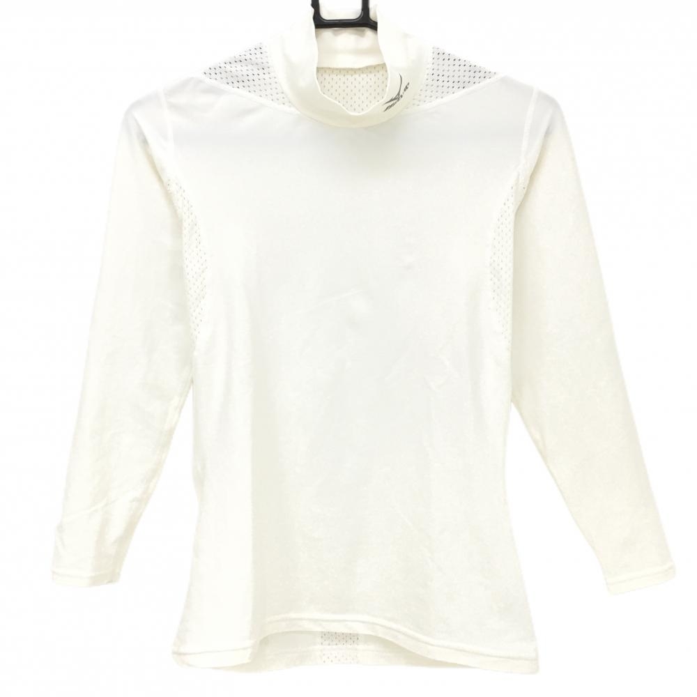 【超美品】ミズノ ハイネックインナーシャツ 白 ネックロゴプリント 一部メッシュ レディース O ゴルフウェア MIZUNO
