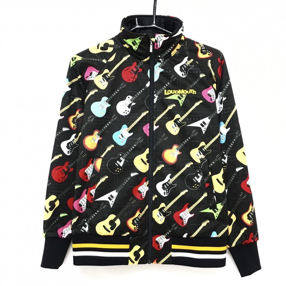 【超美品】ラウドマウス ジャケット 黒×マルチカラー エレキギター総柄 ロックスター 裏起毛  レディース M ゴルフウェア LOUDMOUTH