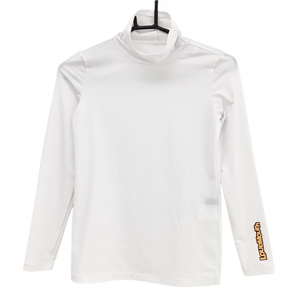 【超美品】ラウドマウス 長袖ハイネックシャツ 白×オレンジ ロゴプリント レディース S ゴルフウェア LOUDMOUTH