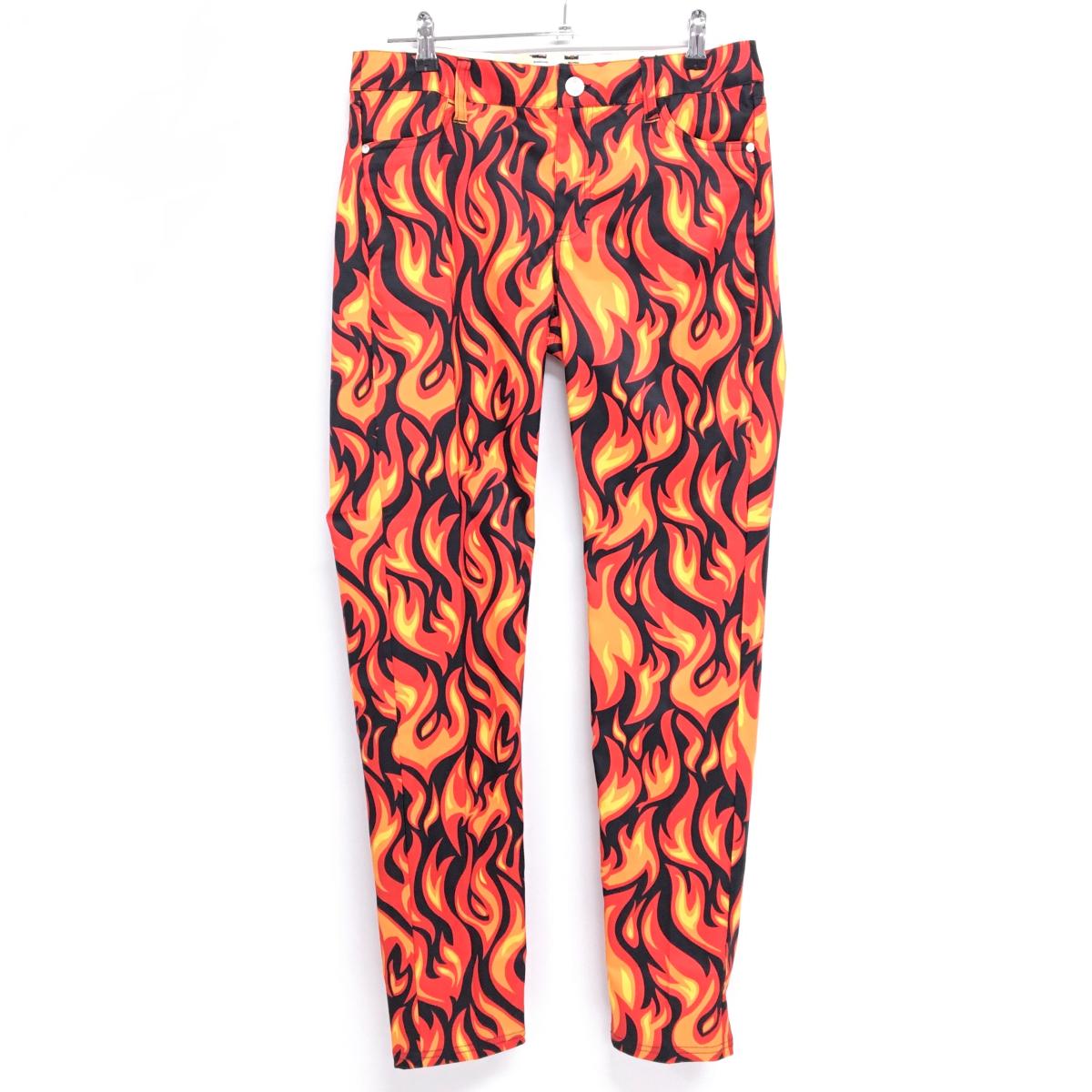 【新品】ラウドマウス パンツ 黒×レッド 炎柄 ストレッチ レディース LL ゴルフウェア LOUDMOUTH