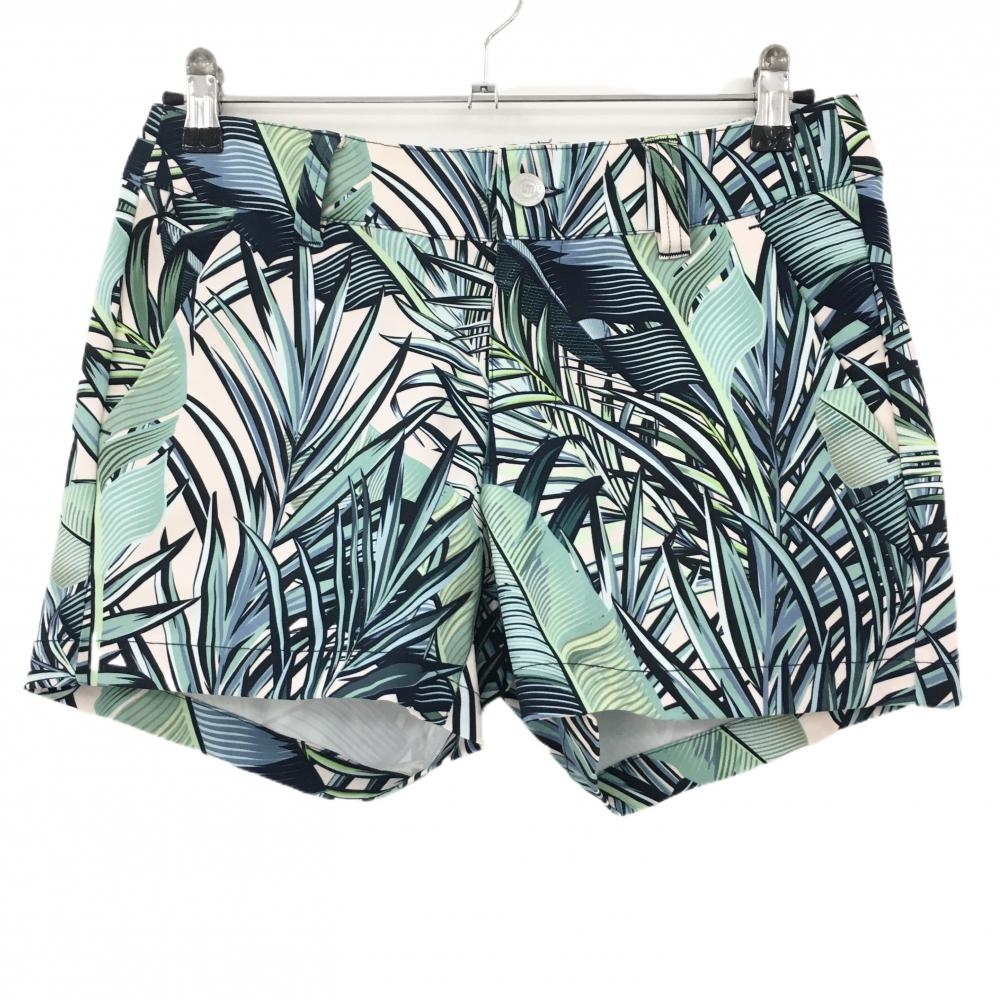 【超美品】ラウドマウス ショートパンツ ライトベージュ×ミントグリーン リーフ柄 フレンチハーバー レディース L ゴルフウェア LOUDMOUTH