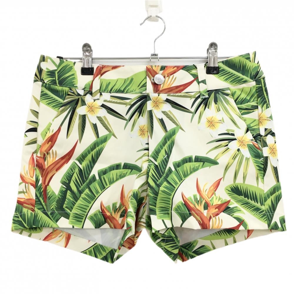 【新品】ラウドマウス ショートパンツ ライトベージュ×グリーン リーフ柄 花柄 ストレッチ レディース L ゴルフウェア LOUDMOUTH