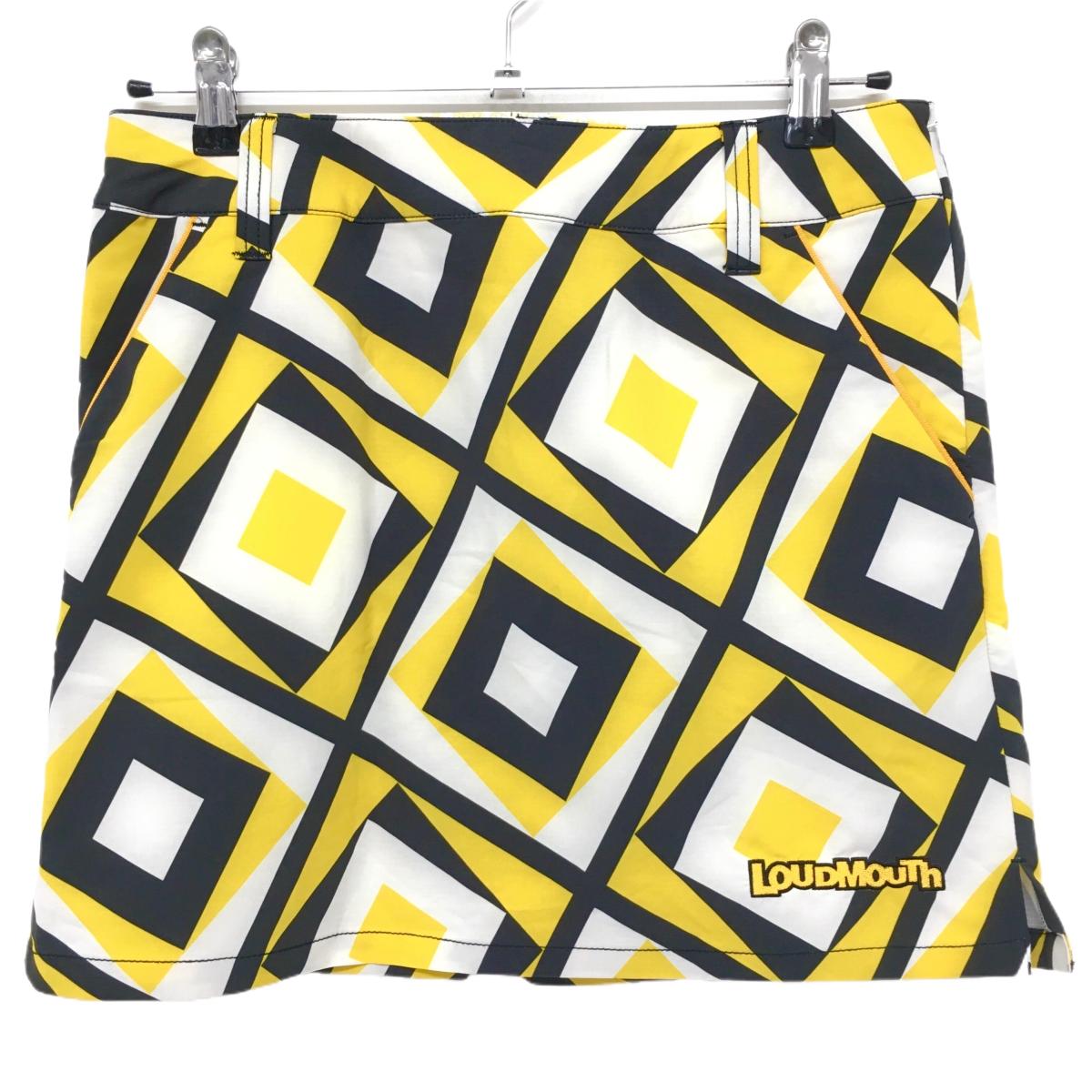 【超美品】ラウドマウス スカート イエロー×黒 タンブラー柄 裾ロゴ レディース M ゴルフウェア LOUDMOUTH