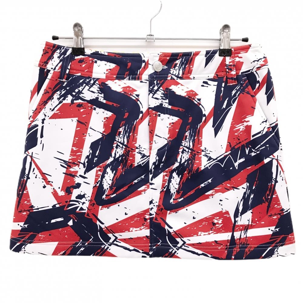 【超美品】ラウドマウス スカート 白×レッド×ネイビー 総柄 裏起毛 レディース L ゴルフウェア LOUDMOUTH