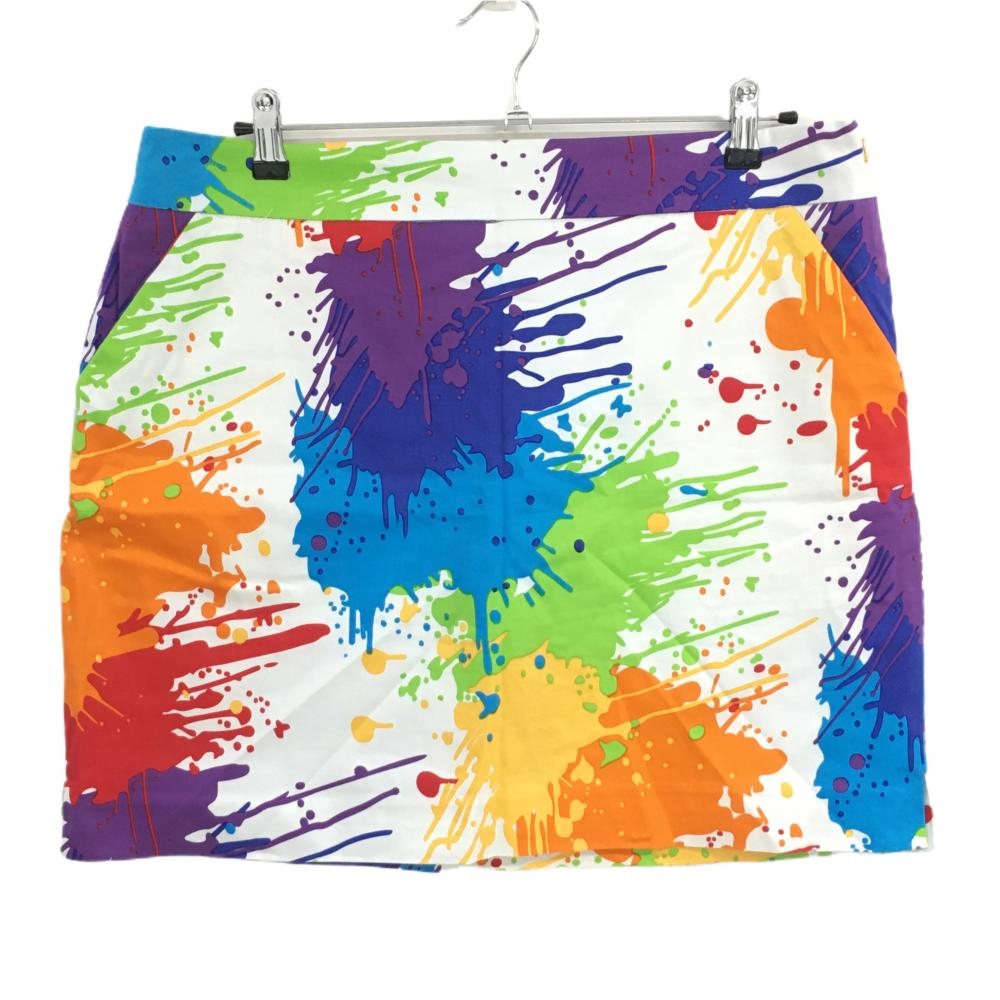 【超美品】ラウドマウス スカート 白×マルチカラー ペイント柄 ドロップクロス  レディース US-14 ゴルフウェア 大きいサイズ LOUDMOUTH