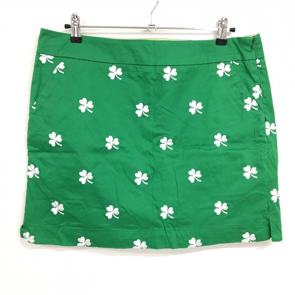 【超美品】ラウドマウス スカート グリーン×白 クローバー総柄 ロゴ刺しゅう  レディース US-12 ゴルフウェア 大きいサイズ LOUDMOUTH