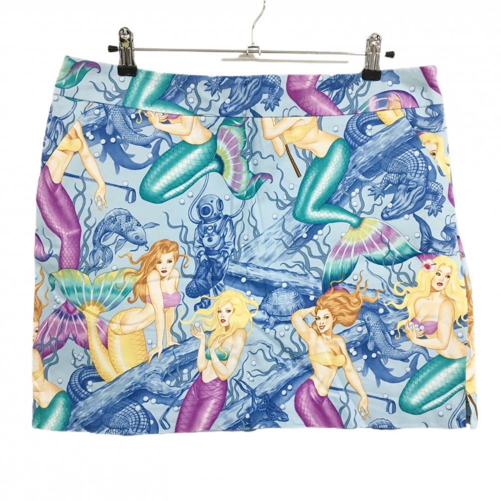 【超美品】ラウドマウス スカート ライトブルー×マルチカラー 総柄 人魚 水中   レディース US-14 ゴルフウェア 大きいサイズ LOUDMOUTH