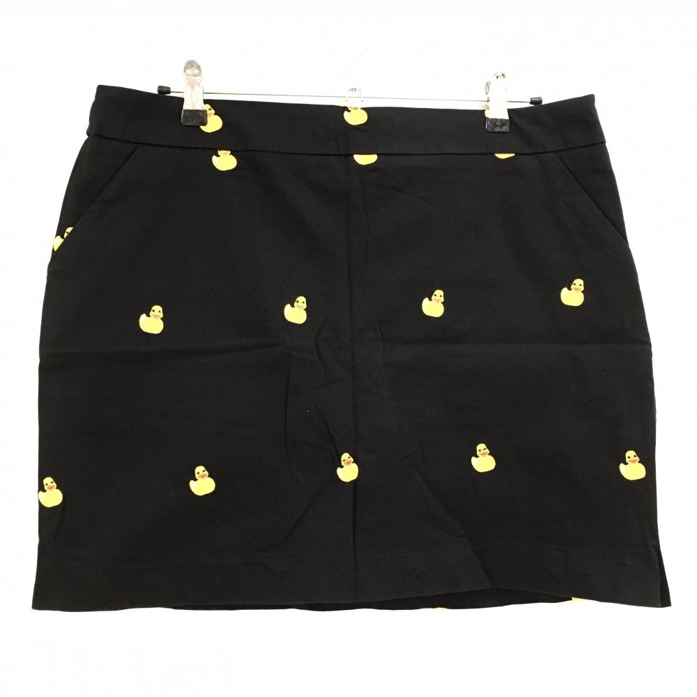 【超美品】ラウドマウス スカート 黒×イエロー アヒル総柄 ロゴ刺しゅう  レディース US-14 ゴルフウェア 大きいサイズ LOUDMOUTH