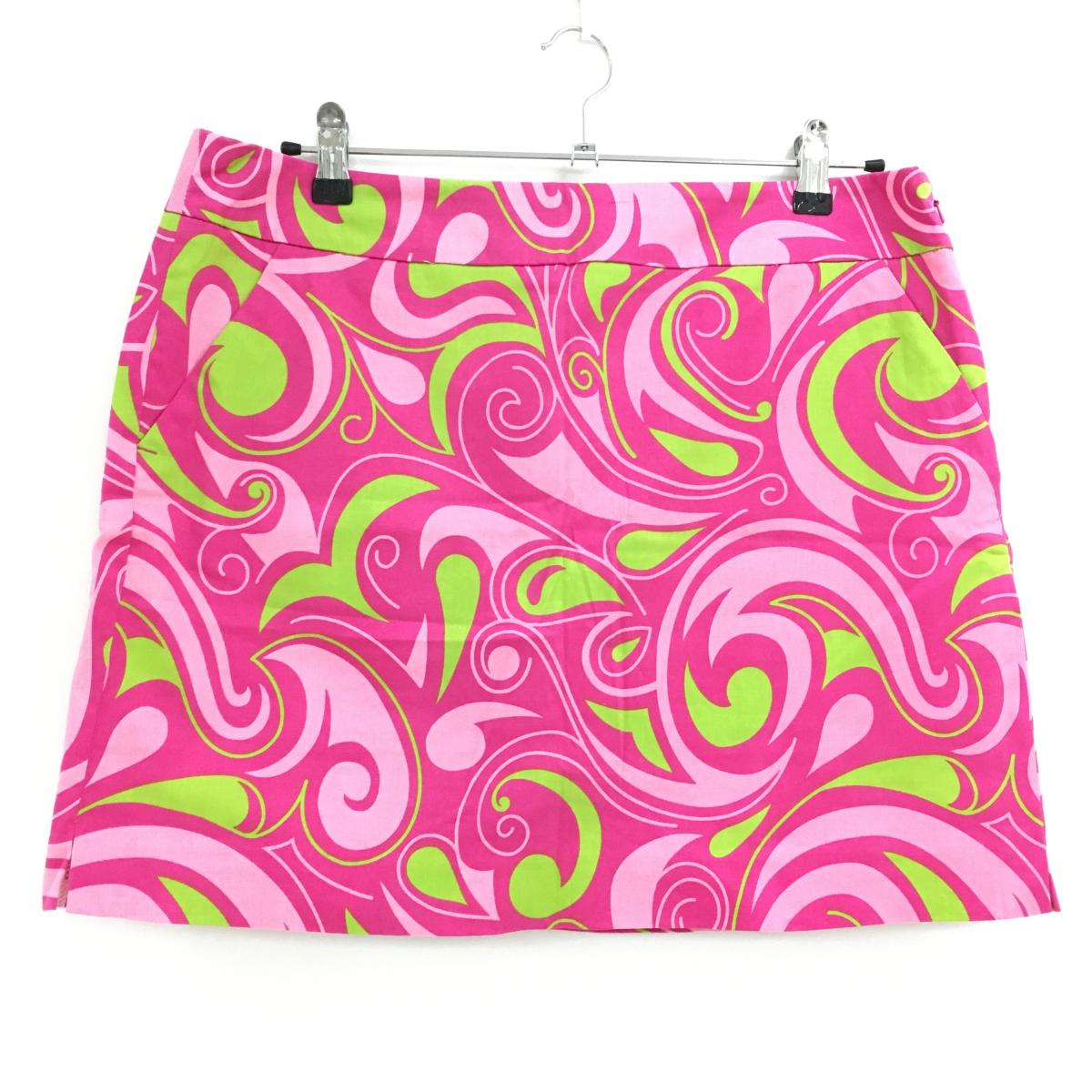 【超美品】ラウドマウス スカート ピンク×グリーン マーブル柄 ロゴ刺しゅう  レディース US-12 ゴルフウェア 大きいサイズ LOUDMOUTH