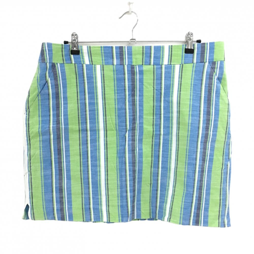 【美品】ラウドマウス スカート ブルー×グリーン ストライプ ロゴ刺しゅう  レディース US-14 ゴルフウェア 大きいサイズ LOUDMOUTH
