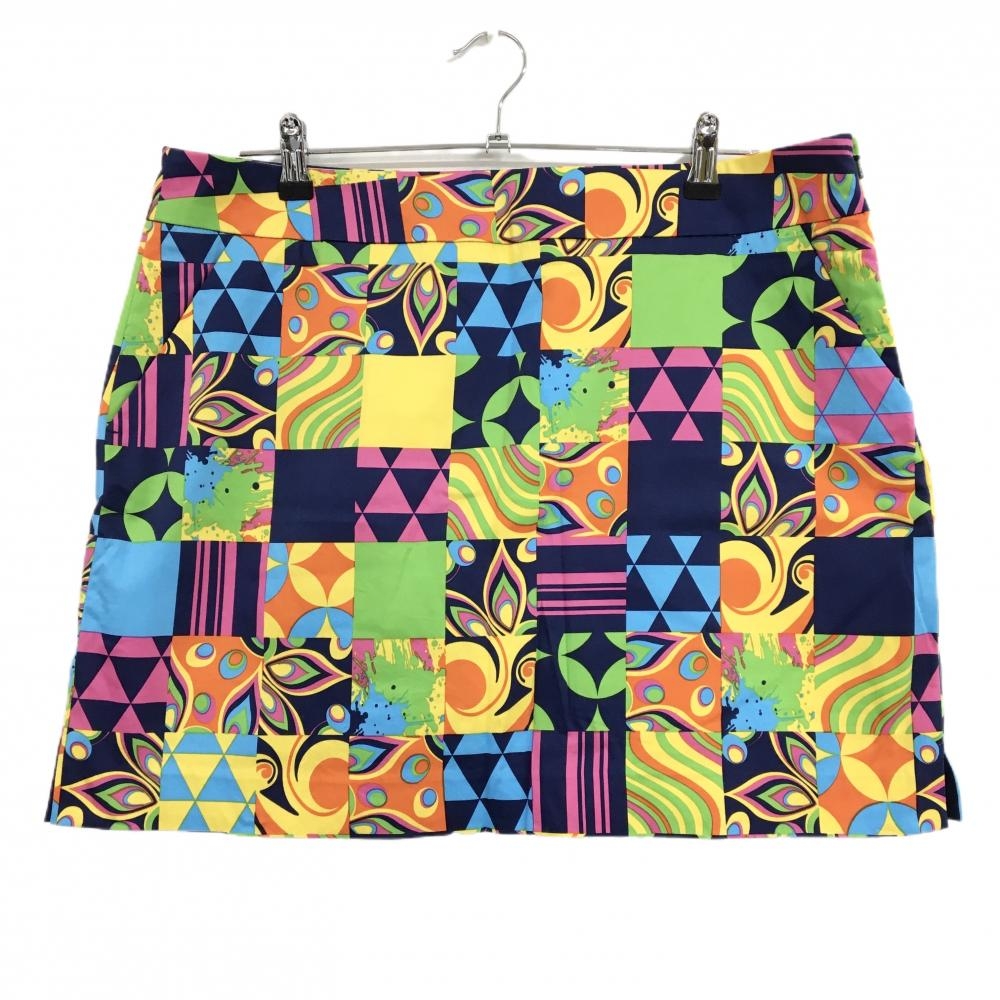 【超美品】ラウドマウス スカート ネイビー×マルチ 総柄 パッチワーク調 レディース US16 ゴルフウェア 大きいサイズ LOUDMOUTH