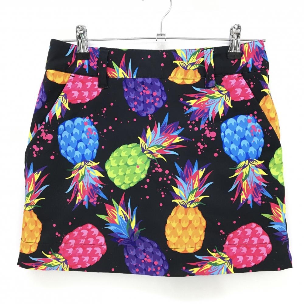 【超美品】ラウドマウス スカート 黒×マルチカラー パイナップル総柄 レディース M ゴルフウェア LOUDMOUTH