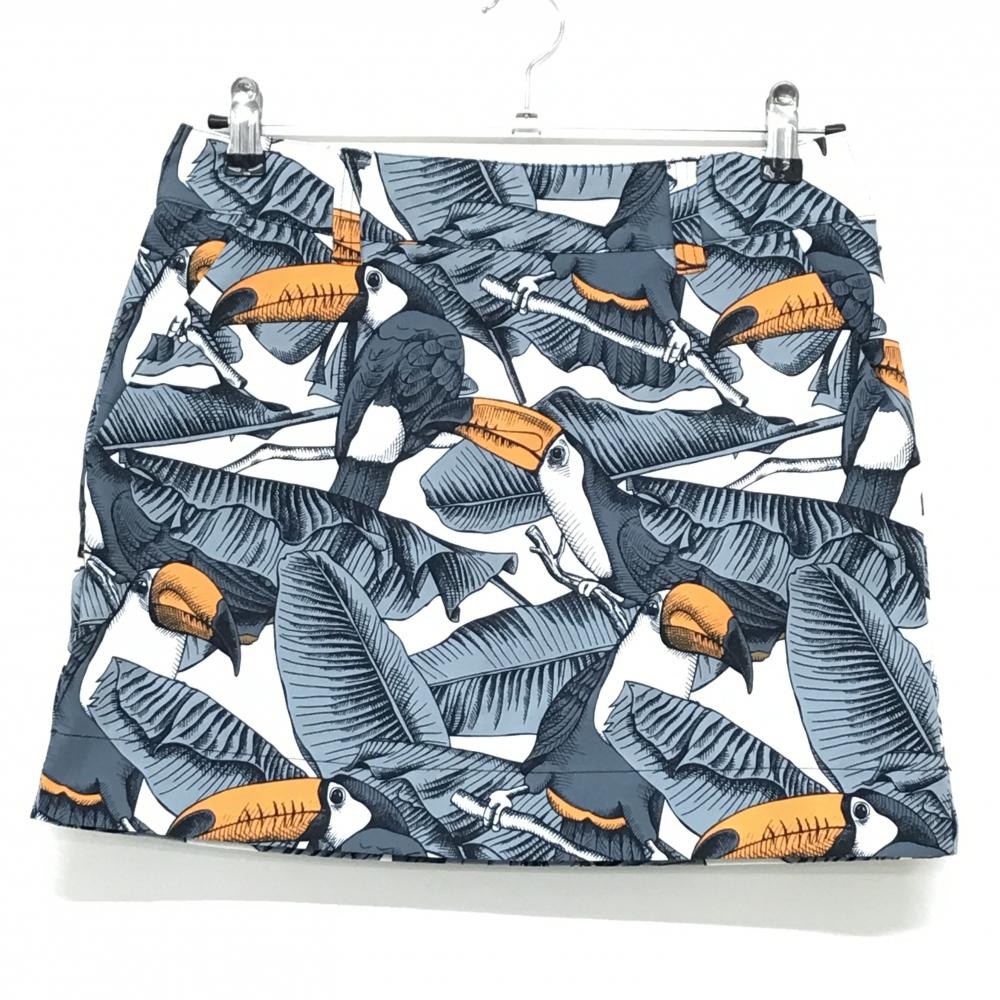 【美品】ラウドマウス スカート グレー×オレンジ トゥカンズ 総柄 内側インナーパンツ レディース L ゴルフウェア LOUDMOUTH