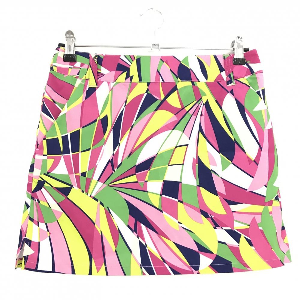 【超美品】ラウドマウス スカート ピンク×グリーン 総柄 ピンクシャンペン ストレッチ レディース M ゴルフウェア LOUDMOUTH