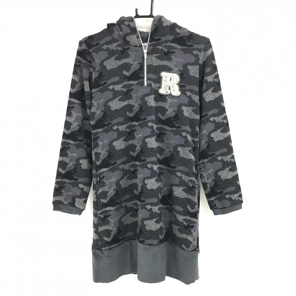 【美品】ラッセルノ フード付ワンピース グレー カモフラ 微起毛 ルチャマスク ハーフジップ  レディース 1(M) ゴルフウェア RUSSELUNO