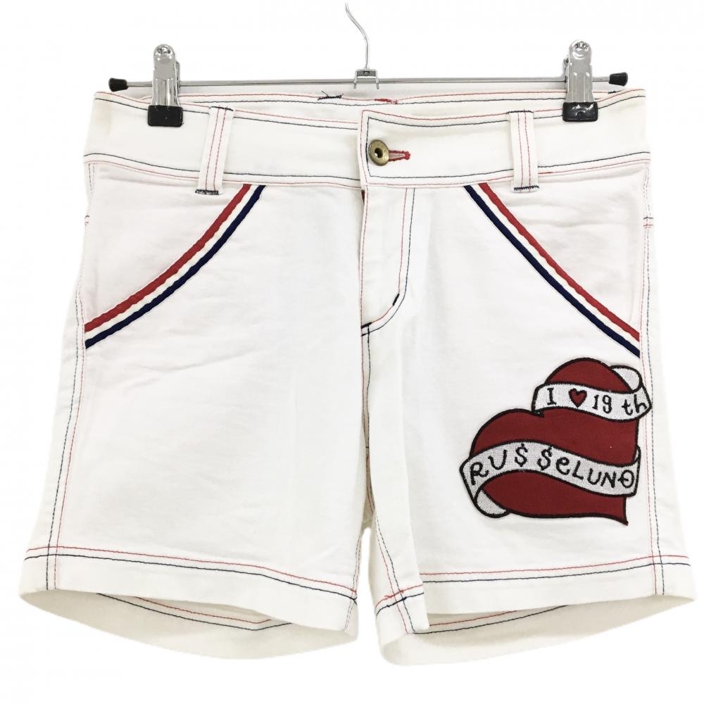 ラッセルノ ショートパンツ 白 ストレッチ ステッチレッド・ネイビー レディース M ゴルフウェア RUSSELUNO