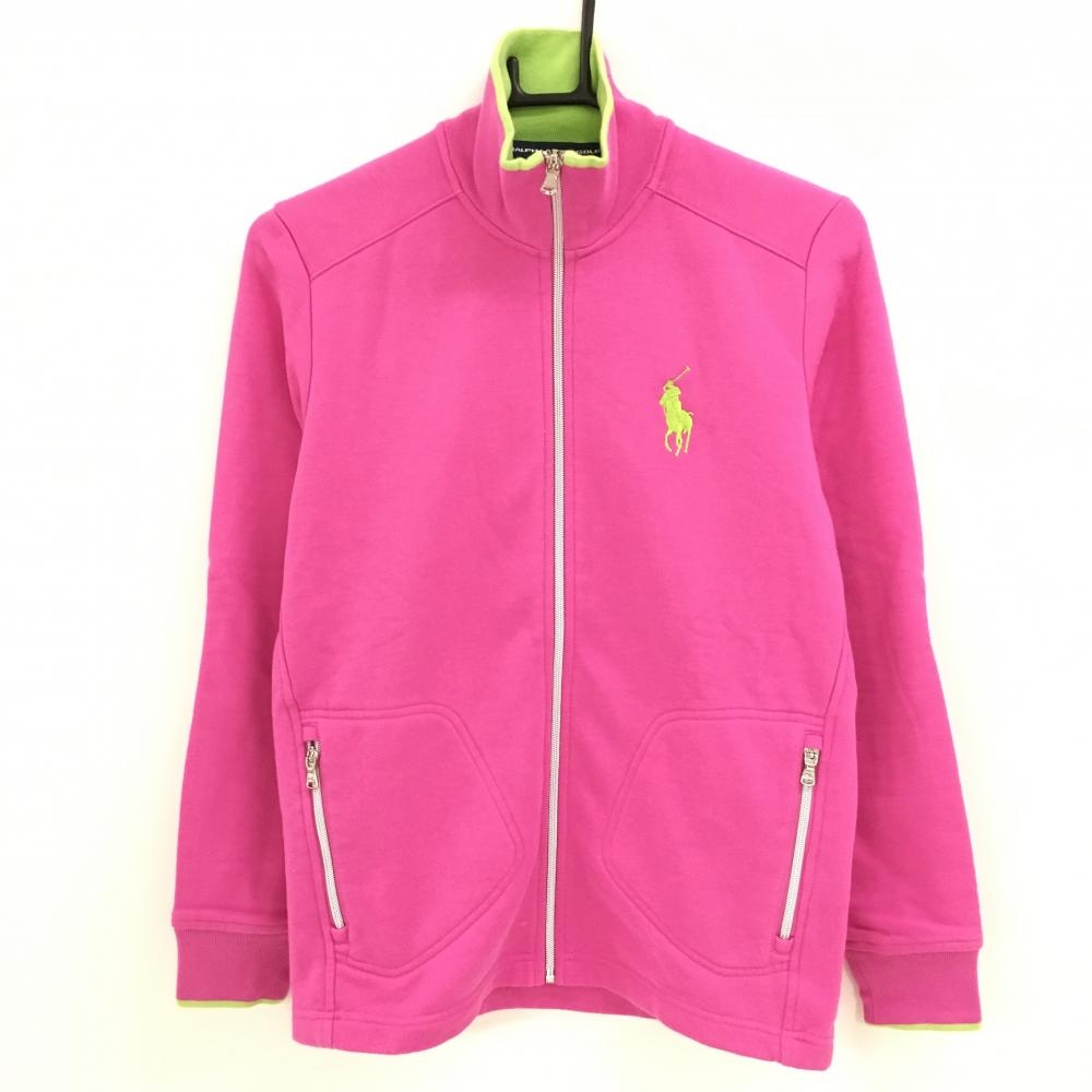 【美品】ラルフローレン ジャケット ピンク×ライトグリーン 裏起毛 ポニー刺しゅう レディース S ゴルフウェア Ralph Lauren