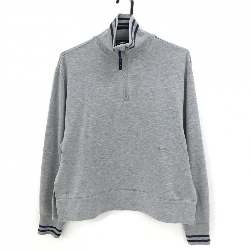 RLXラルフローレン 長袖ハイネックシャツ グレー×ネイビー ネックライン ハーフジップ レディース XS ゴルフウェア Ralph Lauren