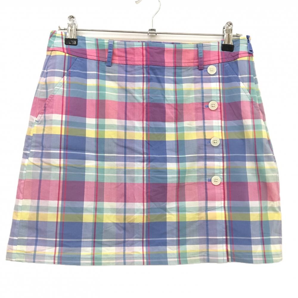 ポロゴルフ スカート ブルー×ピンク チェック 飾りボタン 内側インナーパンツ  レディース 2(M) ゴルフウェア Ralph Lauren