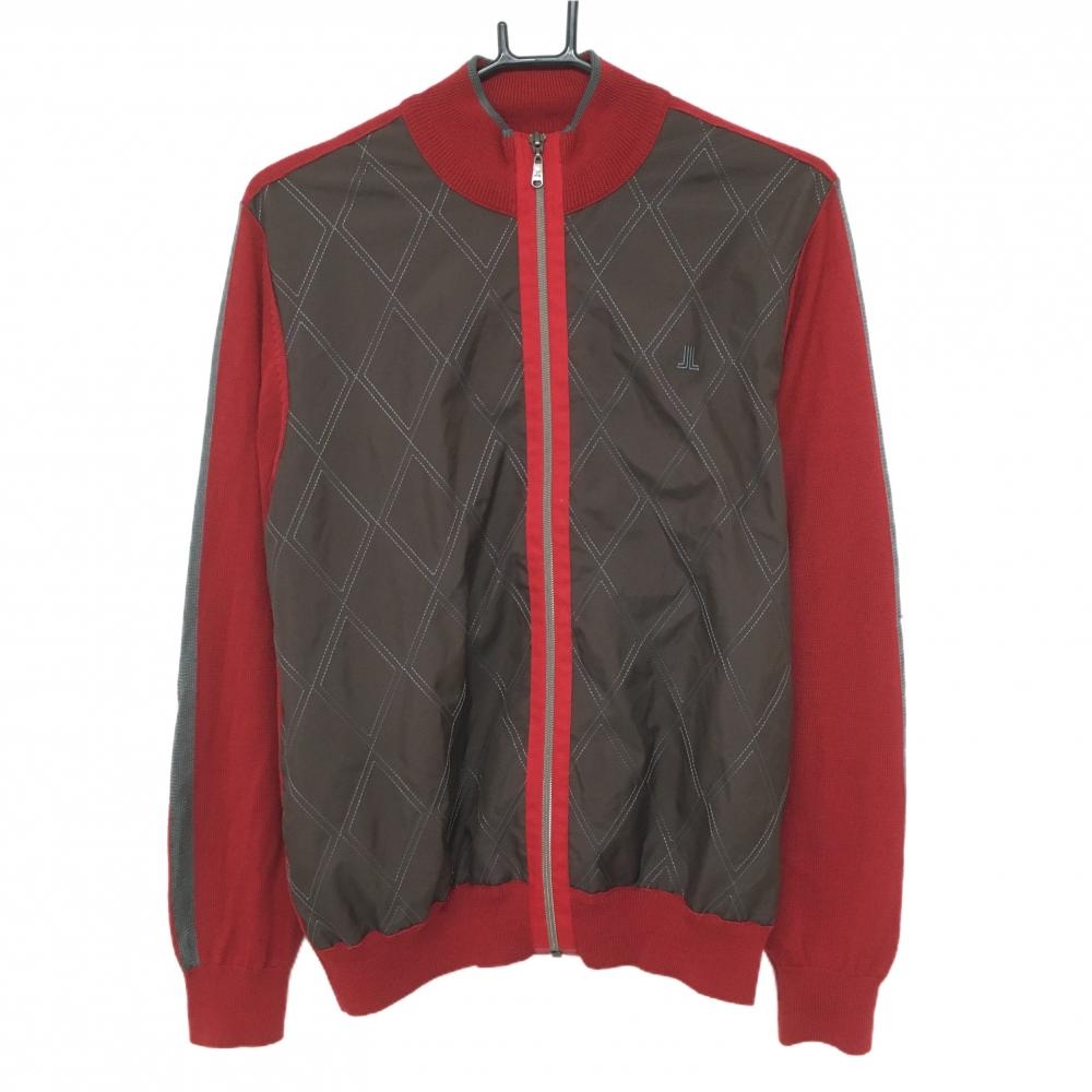 【美品】ランバンスポール 異素材ジャケット ブラウン×レッド 袖ニット 薄手 レディース 40(L) ゴルフウェア LANVIN SPORT