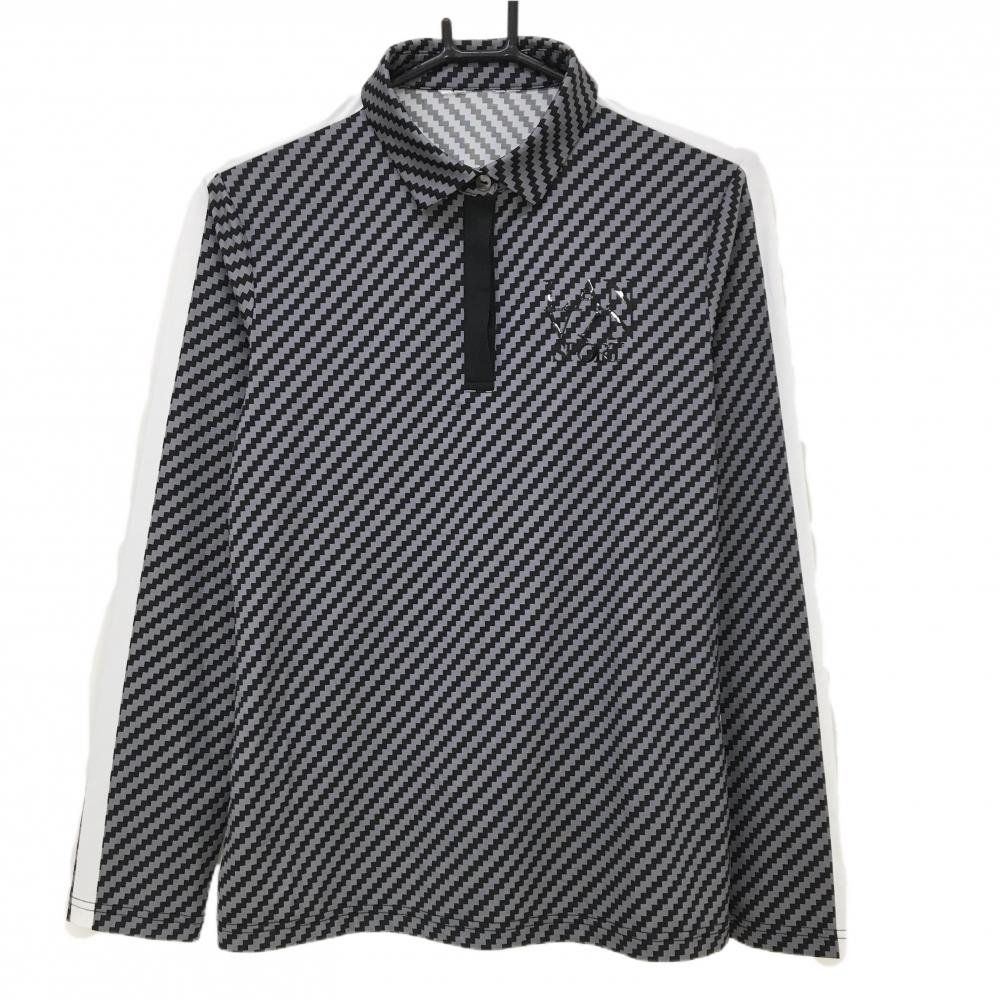 【超美品】ランバンスポール 長袖ポロシャツ グレー×黒 ギザギザ総柄 レディース  ゴルフウェア 2023年モデル LANVIN SPORT