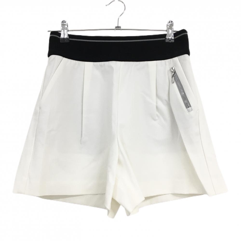 【超美品】ランバンスポール ショートパンツ 白×黒 ウエストゴム ジップポケット レディース 38(M) ゴルフウェア LANVIN SPORT